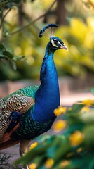 Obraz premium Beautiful peacock displaying its colorful feathers, 4K hyperrealistic photo