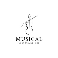 Simple Violin Logo. Orchestra Fiddle Music Silhouette  with Linear Outline Style Icon Symbol Vector Design Template.