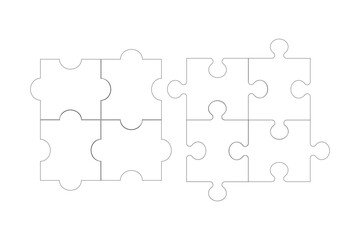 Puzzle pieces vector set. Puzzle jigsaw on white background. Set of puzzle pieces. Vector illustration