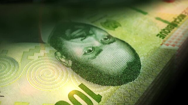 Mozambique money Mozambican Metical counting. 1000 MZN banknotes. Fast cash note count macro loop. Business, finance and economy. Loopable and seamless concept.