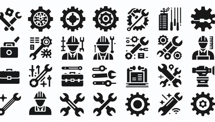 Engineering icon set the mechanical and construction tools