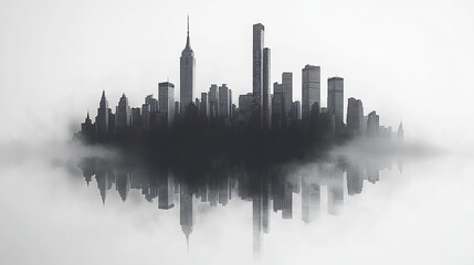 Obraz premium Minimalist Black and White City Skyline Silhouette for Urban Design Projects