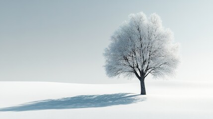 Fototapeta premium Minimalist Landscape with Single Tree and Shadow on White Background