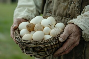 Close-up of Hands Holding a Nest of Eggs