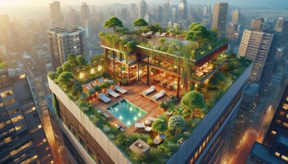 Fototapeta premium Rooftop garden in two-floor style