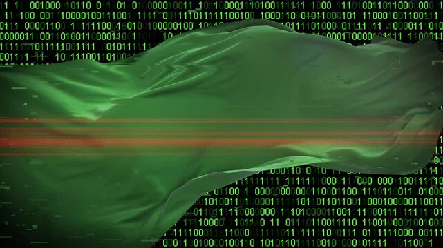 Binary code on flag of Libya. Program source code or Hacker concept on Libyan flag. Libya digital technology security, hacking or programming