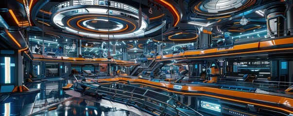 Futuristic sports hub with floating platforms and anti-gravity games, 4K hyperrealistic photo