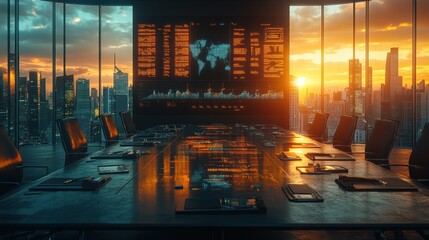 Futuristic Conference Room with Cityscape View