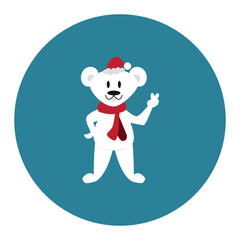 Polar bear. The polar bear is smilling. The white bear in a Christmas hat