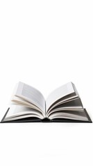 Fototapeta premium Book lying open on white background, 4K hyperrealistic photo