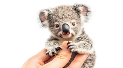 Fototapeta premium Cute Miniature Koala Baby in Palm and Fingertip, Photo Realistic, Texture, Pattern Background, Wallpaper, Cover and Screen for Smartphone, PC, Laptop, 9:16 and 16:9 Format