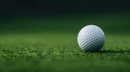 Obraz premium closeup of golf ball resting on lush green grass, showcasing its textured surface and vibrant color contrast. serene setting evokes sense of calm and focus