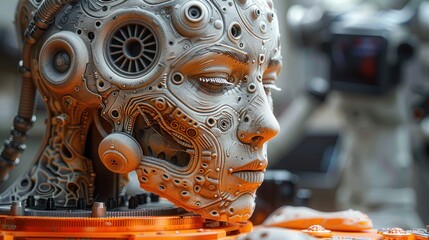 Cyberpunk Robot Head Sculpture