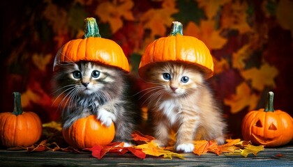 ハロウィンのコスプレをしている子猫たち