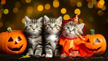 ハロウィンのコスプレをしている子猫たち