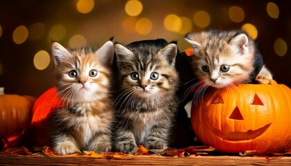 ハロウィンのコスプレをしている子猫たち