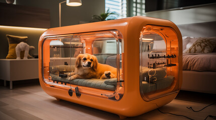 The animal room under the bed of human, New high technology of the animal room designed. Generative AI Illustration.