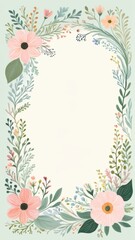 Elegant floral border with pastel flowers and green foliage on a cream background, ideal for wedding invitations, greeting cards, or spring-themed designs