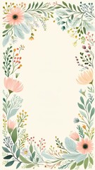 Elegant floral border with pastel flowers and green foliage on a cream background, ideal for wedding invitations, greeting cards, or spring-themed designs