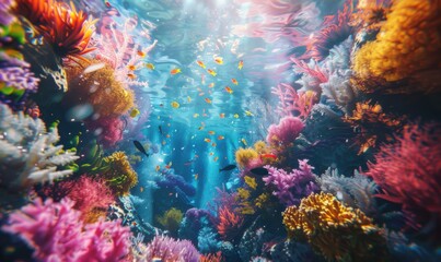 Colorful underwater coral reef, 4K hyperrealistic photo