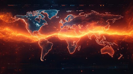 World Map with Digital Energy Lines