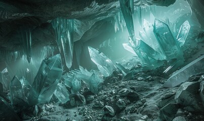 Discovering hidden wonders in a crystalline underground chamber, 4K hyperrealistic photo