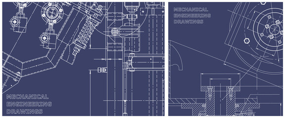 Obraz premium Blueprint illustration set. Engine line drawing