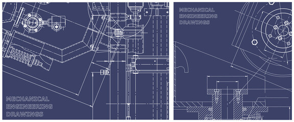 Blueprint illustration set. Engine line drawing