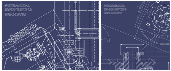 Blueprint illustration set. Engine line drawing