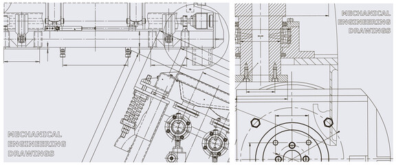 Blueprint illustration set. Engine line drawing