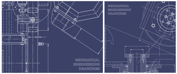 Obraz premium Blueprint illustration set. Engine line drawing