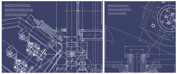 Blueprint illustration set. Engine line drawing © bubushonok