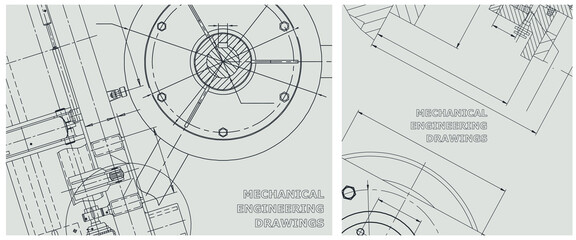 Blueprint illustration set. Engine line drawing
