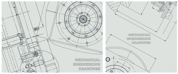 Blueprint illustration set. Engine line drawing