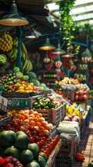 Fototapeta premium Bright and colorful farmers market with fresh produce, 4K hyperrealistic photo