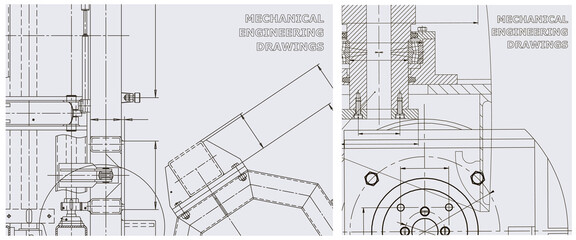Blueprint illustration set. Engine line drawing