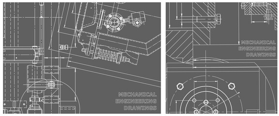 Blueprint illustration set. Engine line drawing