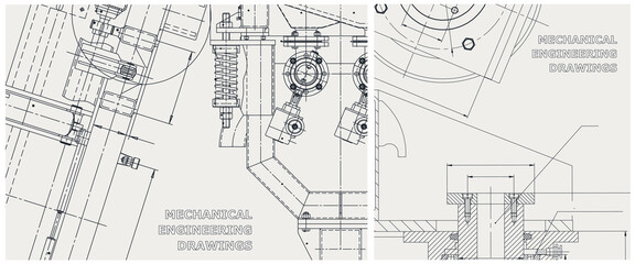 Blueprint illustration set. Engine line drawing