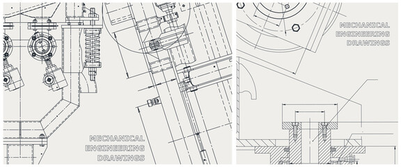 Blueprint illustration set. Engine line drawing