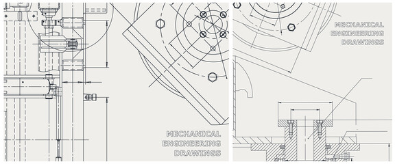 Fototapeta premium Blueprint illustration set. Engine line drawing