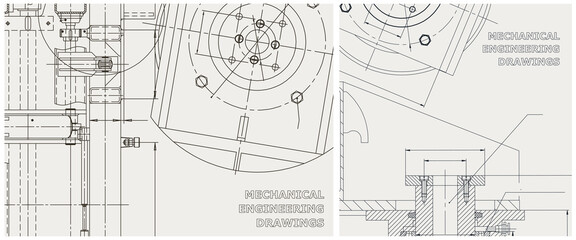 Blueprint illustration set. Engine line drawing