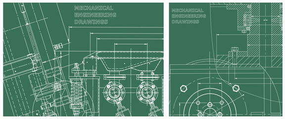 Obraz premium Blueprint illustration set. Engine line drawing