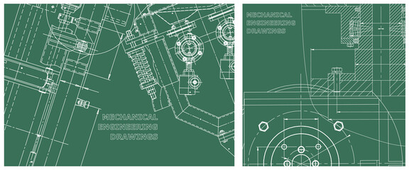 Blueprint illustration set. Engine line drawing