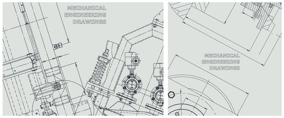 Blueprint illustration set. Engine line drawing