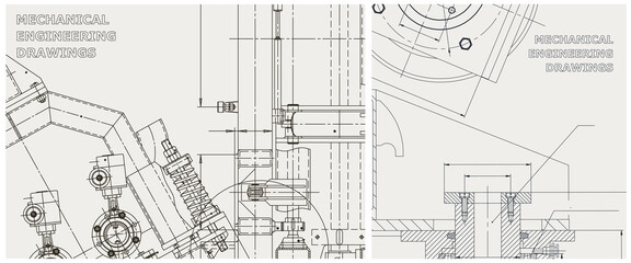 Blueprint illustration set. Engine line drawing