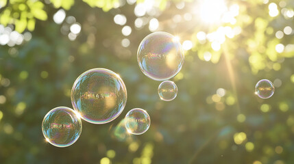 Close-up of gentle soap bubbles floating in the air