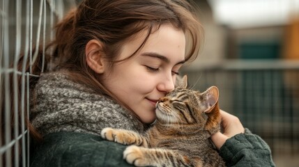 Pet volunteering, volunteer is feeding homeless cats and dogs