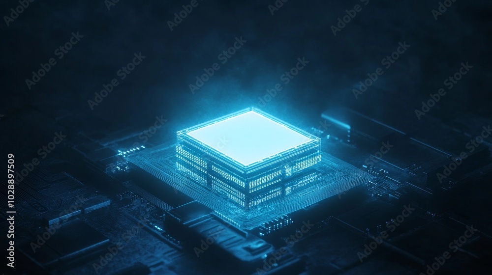Poster digital chip in motherboard. computer processor concept. science background in technology. 3d render