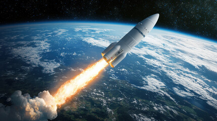 Fototapeta premium Rocket launch, space, earth, atmosphere, technology