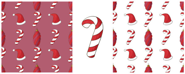 Christmas holidays. Set Seamless patterns in hand draw style